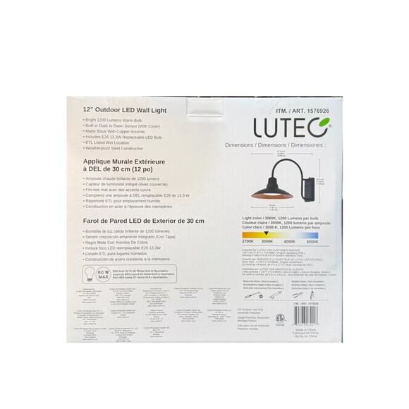 LUTEC 12" Wall Light 1200 Lumens Dusk To dawn Sensor New In Box - Picture 3 of 3